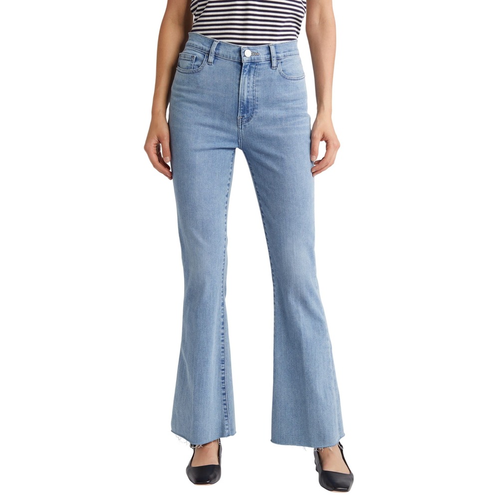 Frame Women's Le Easy Flare Raw Hem Jeans Light Blue Wash High Rise Size 25